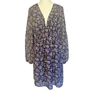 Divided Dark Romantic Dress Black Purple Babydoll Long Sleeve Fairy Grunge L